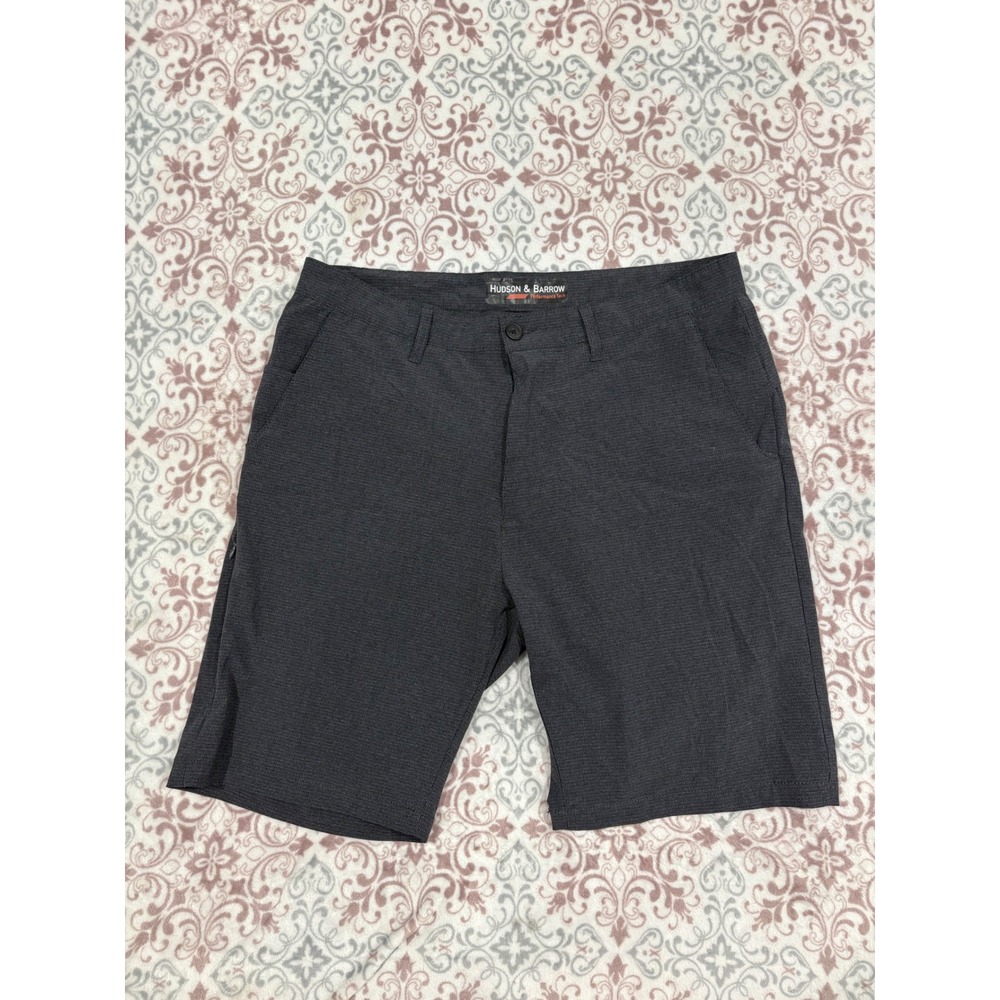 Hudson & Barrow Mens Performance Tech Shorts Gray Plaid Golf Hiking Size 34